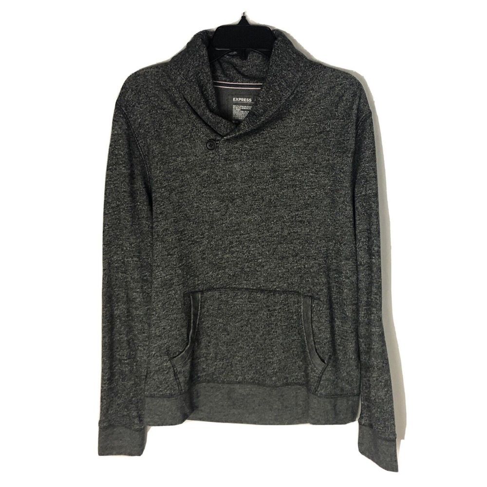 Express Gray Sweatshirt Size M Funnel neck Front Pocket Elbow‎ Patches